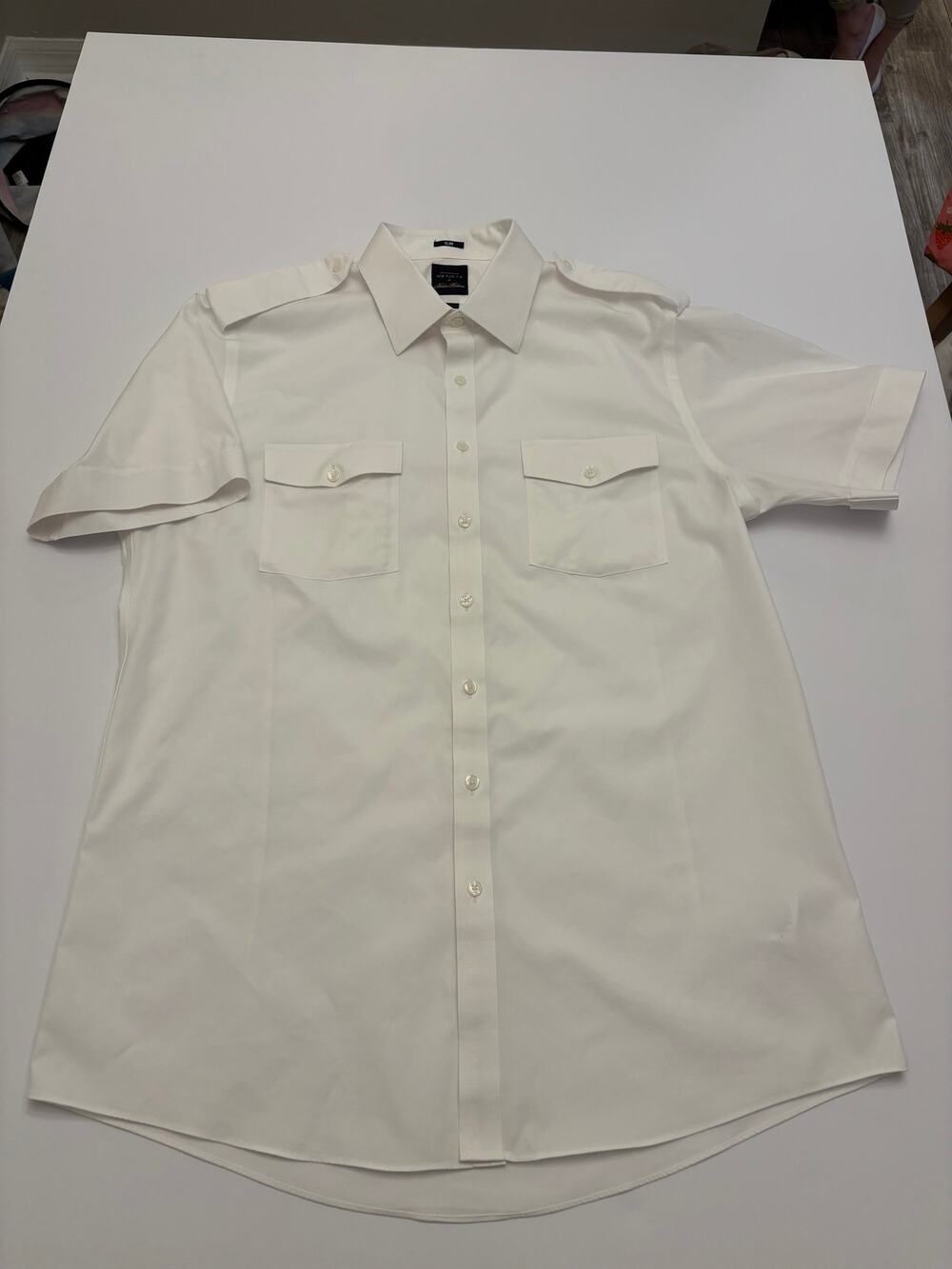 Brooks Brothers NetJets Pilot Shirt White Supima Cotton Slim 17 Short Sleeve